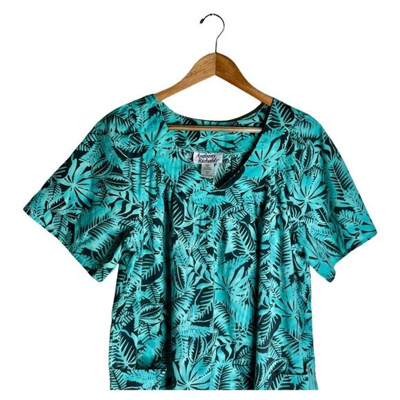 Vintage Anthony Richard Mumu Hawaiian Large Pockets Blue Gray Ferns Ruffle Hem - Picture 2 of 9